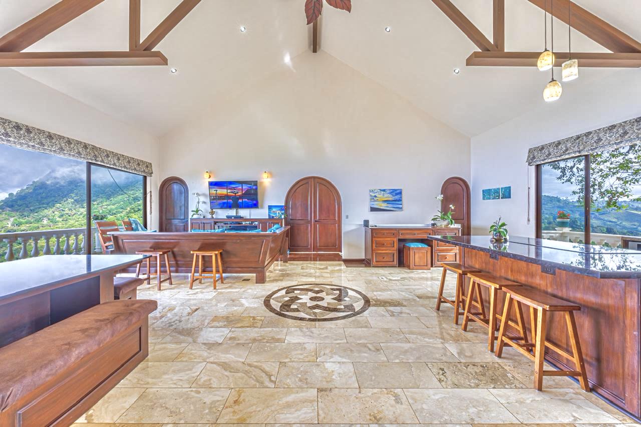 Great room with vaulted ceiling